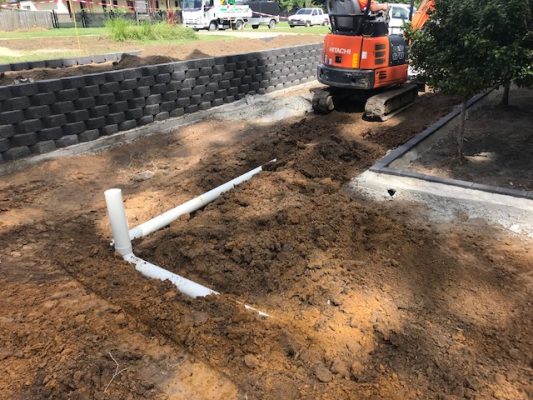 Landscape drainage installation in North Brisbane Landscape project