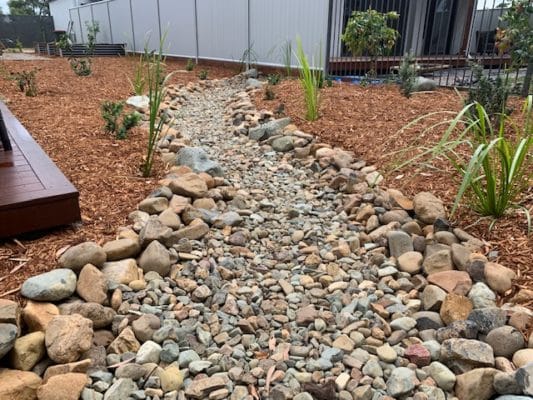 dry river bed in Brisbane native garden landscaping project