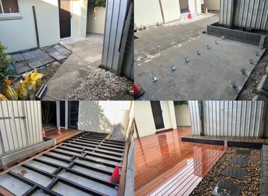 Landscaping decking project before and after