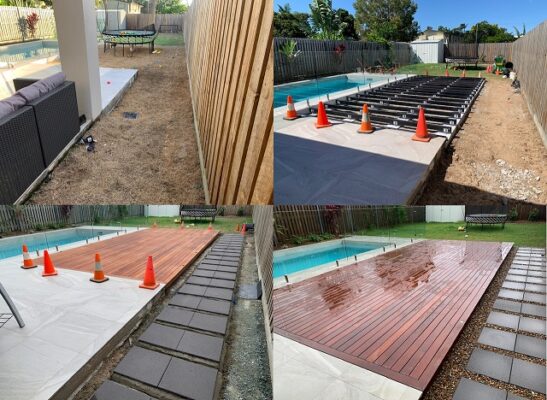 backyard before and after landscaping - Decking and paving - Brisbane Northside