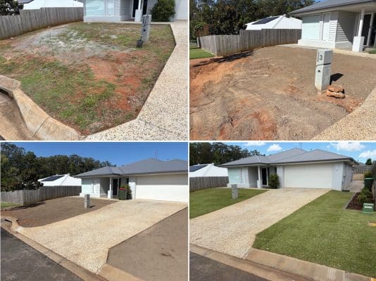 Landscaping before and after image - Front turf lawn area- Landscaping Brisbane northside