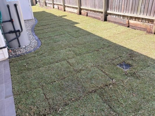 Turfed area profiled for landscape drainage